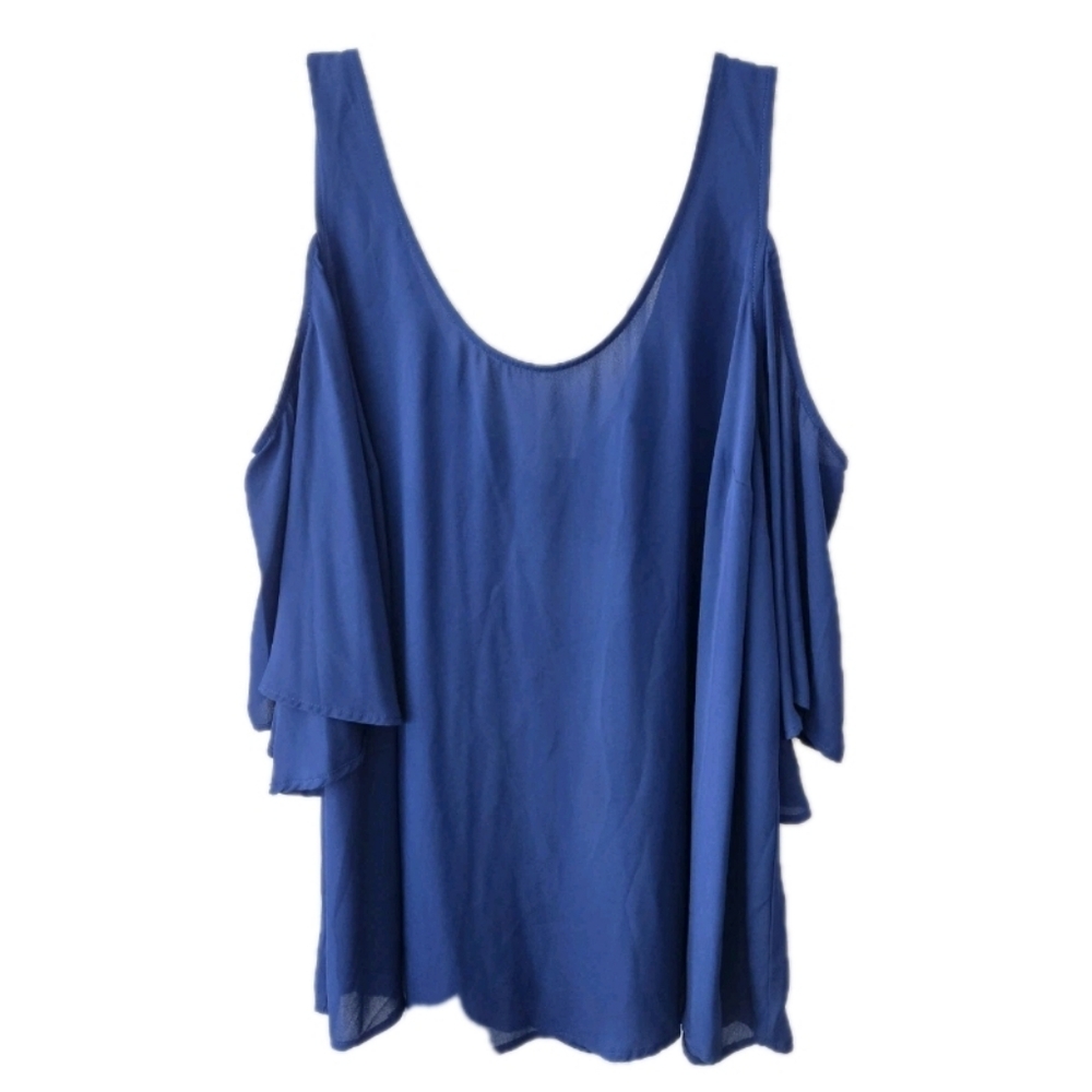 Torrid Cobalt Scoop Neck Cold Shoulder Easy Chic Powerful Flowing Soft Swing Sz3